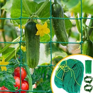 MELOHO Garden Trellis for Climbing Plants Outdoor, Trellis Netting for Cucumber, Tomato, 6.6x8.2 FT Plant Trellis Net with 4x4 Inch Mesh as Vegetable Trellis for Grape, Bean, Growing Pea,w/Plant Clips