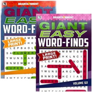 Kappa Giant Easy Word Finds 2 Titles, Large Print Word Search Find Words Books for Adults Teens, Training Learning with Game, 48-Pack