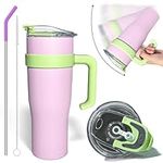 40 oz Tumbler with Handle and Straw lid,Double Wall Stainless Steel Insulated Tumbler with 2 in 1 Leak-Proof Air Tight Lid,Tumbler with Handle for Hot and Cold Drinks,Travel Mug | Pink