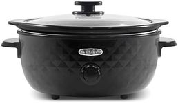 Elite Gourmet MST-1234B## 6 Quart Diamond Pattern Slow Cooker, Removable, Dishwasher-Safe Stoneware Pot with Tempered Glass Lid, Cool-Touch Handles, 6 Quart, Black