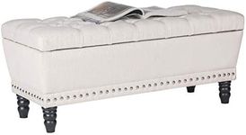 Homebeez Storage Ottoman Bench Tufted Foot Rest Stool with Nailhead Trim (Beige), Large