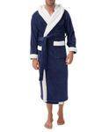 DAVID ARCHY Mens Robe Soft Hooded Bathrobes Full Length Lounge Robe Loungewear (L, Dark Blue)