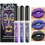 Metallic Diamond Liquid Glitter Shimmer Lipstick Matte Black Lipstick Set Tinted Lip Gloss Rich-pigment Long-lasting Non-Stick Cup Waterproof Lip Glaze (D)