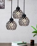 Homesake®3-Lights Round Cluster Chandelier Crystal Hanging Pendant Light Black, Dual Crystal Half Globe (Black)