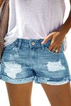 AOISAGULA Women's Denim Shorts Distressed Ripped Hot Pants Frayed Rolled Hem Vintage Short Jeans with Pockets Blue XL