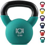 KK Kettlebells Cast Iron Neoprene Coated Weights Lifting Strength Training Home Gym Exercise (12Kg, Green)