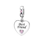 KunBead Best Friend Friendship Pink Heart Love Family Birthday Dangle Bead Charms Compatible with Pandora Charm Bracelet for Women