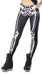 QZUnique Women's Classic Skeleton Printed Pattern Ankle Length Elastic Tights Leggings