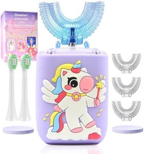 Geacker Kids Electric Toothbrush U Shaped Toddler Auto Sonic Toothbrushes with 5 Brush Head, Cartoon Unicorn Ultrasonic 360° Full Mouth Cleaning Automatic Toothbrushes for Children 2-7 Years