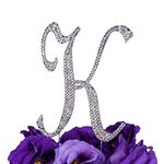 LOVENJOY Gift Box Pack Personalized Letter K Crystal Rhinestone Wedding Engagement Birthday Bridal Shower Metal Cake Decoration Topper Silver (3.7-inch)