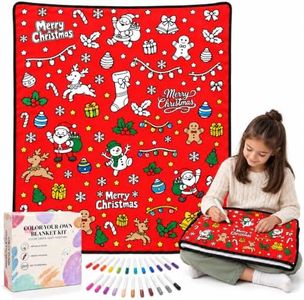 Christmas Coloring Blanket for Adults &Kids with 24 Acrylic Markers 48x55'' | Cozy DIY Doodle Coloring Blanket for Family Gatherings, Holiday Parties, and Birthday Presents, Washable