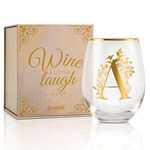 Onebttl Unique Stemless Wine Glasses, Initial Wine Cup for Red or White Wine - 18oz, Monogrammed, Gold - Gifts for Women, Girls, Female, Her, Friends, Coworkers, Clients - for Birthday, Christmas