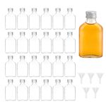 YKUKIZEE 24 Pack Glass Pocket Flask Bottles, 50 ml Flat Miniature Alcohol Bottles, 1.7 oz Empty Glass Flask Liquor Bottles with Silver Caps & Funnel for Brewing Whisky Vodka Wedding Favours