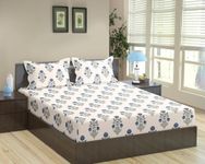 Trance Home Linen Jaipuri Design 180Tc 100% Cotton King Size Printed Bedsheet|Bedding Set Of King Size Flat Bed Cover With 2 Pillow Covers(108X108 Inch|9Ft X 9Ft-Aangan Blue),180 TC