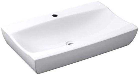 doporro Lavabo sobre encimera en blanco de cerámica, diseño Brüssel-890 | 62.5 cm de ancho | con Nano-sellado | Efecto perlado