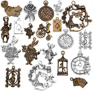 20 Pieces Mixed Alice in Wonderland Charms Alloy Rabbit Watch Teapot Pendants for Jewelry Making, Bronze and Sliver