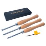 POWERTEC 3 Pcs Carbide Lathe Tools for Woodturning, Wood Lathe Tools with Flat Edge Square, Round and Diamond, T15 Star Key Wrench, Lathe Tools with Replaceable Blade (71825)