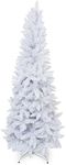 Wabolay 7ft Artificial Pencil Slim White Christmas Tree Unlit-Tall Skinny Hinged Full Real Tall Halloween Xmas Tree with 950 Branch Tips-Foldable Metal Stand-Easy Setup-Holiday Outdoor Indoor Decor