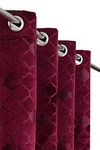 B'Decorlish Heavy Soft Abstract Velvet Solid Emboss Texture Room Darkening Long Door Curtains 9 feet Long Set of 4 | Parde for Living Room and Bedroom | Eyelet Rings | Wine Curtains