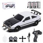 Dodoore Remote Control Cars 1/16 RC Drift Car 18KM/H Spray Function 60mins Fun Time LED Light 4WD 2.4GHz Replaceable Drifting Racing Tires High Speed RC Car Gifts for Kids Adults Black White 3 Battery