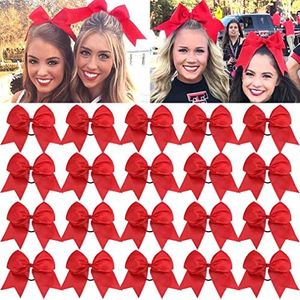 Cheer Bows Girls Ponytail Holders 8" Big Hair Bows Glitter Bulk Elastic Accessories for Cheerleaders Teens Women Teams Competition Sports Pack of 9 8 inch red 20pcs
