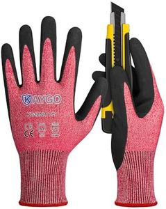 KAYGO Cut Resistant Gloves Micro Finishing Nitrile Coated,ANSI Cut Level A4,KG22NB,3D-Comfort Stretchy Fit Safety Work Gloves, Firm Grip,Machine Washabl,Red,M