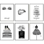 Admmixoo Fashion Wall Decor Girls Room Decor Glam Silver Gray Wall Art Prints Mini Black Skirt, Flower Perfume Bottle, Book, Lips Motto Posters Prints Bedroom Decor (8"x10" UNFRAMED)