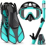 Lealinga Snorkel Set Adult with Flippers, Anti-Fog Diving Set, Dry Snorkel, Adjustable Flippers, Snorkelling Packages for Men and Women