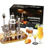 Cocktail Making Set,Cocktail Shaker Set 750ml Stainless Steel Bar Tool Set Bartender Kit with Wooden Display Stand by AYAOQIANG