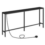 MAHANCRIS Console Table with Power Outlet, 160 CM Narrow Sofa Table, Industrial Entryway Table with USB Ports, Behind Couch Table for Entryway, Hallway, Living Room, Bedroom, Black ACTHB16KE01N1