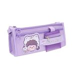 ADL Essentials-Lucky Girl Large Holding Capacity Pouch for Kids, School & College Students, with Mini Pocket Art Polyester Pencil Box (Set of 1, Purple)