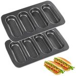 2 PCS Hot Dog Bun Pans Set, Perforated Holes Carbon Steel Hotdog Bun Molds Non-Stick Bread Forms Crispy Mini Baguette Sandwich Baking Trays for Hot Dog Bun Rolls