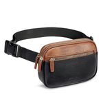 WESTBRONCO Fanny Packs for Women, Fashion Waist Packs with Adjustable Strap, PU Leather Belt Bag with Multi-Pockets, Small Crossbody Purse, Brown & Black, Small