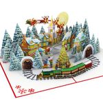 Three Dee Cards -Enchanting Christmas Village Pop-Up Card with Santa and Train 3D Special Pop Up Greeting Card for Daughter Son In Law Husband Wife Brother Sister Mum and Dad Family Holiday Pop-up