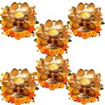 Easyera Mini Lotus Tealight Holder Candle Stand, Metal, Golden, Home Decor Diwali, Christmas Gift Set (Pack 6 Golden (Mini Lotus))