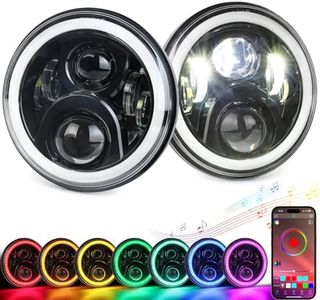 ZJUSDO 7inch LED Headlights with White RGB Halo Angel Eyes Music Mode H6024 Round Headlights Compatible with Jeep Wrangler JK TJ LJ CJ Mazda Miata Chevy Hummer Ford