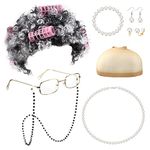 Drperfect Old Lady Wig Granny Costume Set for Women, Grandma Wig