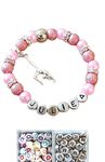 Handmade Any Name Pink Bead Stretch Gymnastic Charm Bracelet Personalised