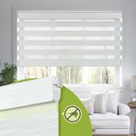 MoDanCeQ No Drill No Tools Cordless Dual Layer Zebra Blinds for Windows, Blackout Zebra Shade for Indoor Windows,Easy to Install UV Protection Blinds, White, Custom Size