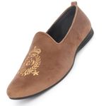 FAUSTO FST FOSMC-2021 Light BROWN-40 Men's Light Brown Velvet Embroidery Party Casual Loafer Shoes (6 UK)