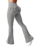 YEOREO Flare Leggings with Pockets for Women Brittany Leggings Workout Leggings for Women Butt Lifting Gym Yoga Leggings Light Grey Small