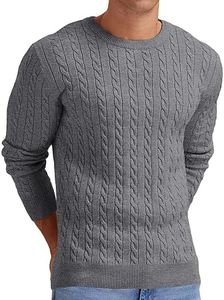 Askdeer Men's Pullover Sweater Cable Knit Crewneck Sweater Classic Soft Casual Sweaters with Ribbing Edge, B06 Dark Gray