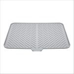 HomeEssentials Silicone Dish Drying Mat for Kitchen - Built-in Drain Lip | Hygienic Drying Pad - Sturdy Compact Easy to Clean Tray Protects Surfaces Prevents Water Build Up - 23 X 17 Inches (Grey)