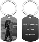 Jovivi Personalised Photo Picture Keyring Engraved Custom Text Stainless Steel Army Dog Tag Pendant Key Chain Ring for Men Women Fathers Day Dad Gifts