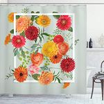 Ambesonne Shabby Flora Shower Curtain, Floral Flowers Leaves Buds Frame Art Print, Cloth Fabric Bathroom Decor Set with Hooks, 69" W x 84" L, Dark Coral Mustard