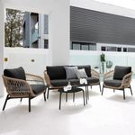 OUTLIVING Braid & Rope Patio 4 Seater Sofa Set with Centre Table for Outdoor Garden Balcony (Tan/Black)