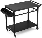 GarveeLife Outdoor Grill Cart, Pizza Oven Stand Table with Lockable Wheels for Outside Patio, Heavy Duty Movable Outdoor Cooking Prep Table BBQ Smoker Cart for Backyard, Camping and Parties, Black