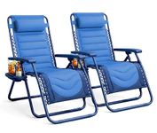 KEPLIN Set of 2 XXL Premium Heavy Duty Padded Two Tone Zero Gravity Chairs - Luxurious Garden Recliners, Adjustable Headrest, Cup & Phone Holder, Foldable, Patio Sun Loungers - 150kg Weight Capacity