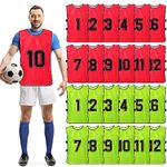 24 Pcs Scrimmage Training Vest - Soccer, Basketball, Football Bibs/Pinnies, Reversible Numbered Soccer Team Pennies Scrimmage Vests Practice Jersey with Belt for Adult Youth