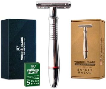 Double Edge Safety Razor by VIKINGS BLADE, Long Handle, Swedish Steel Blades Pack + Luxury Case. Traditional 3 Piece, Heavy Duty, Reduces Razor Burn, Smooth, Close, Clean Shave (Model: The Godfather)